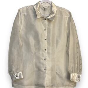 Jordan Button Up Sheer Blouse Womens 18W White VTG Romantic Formal Fairycore Top